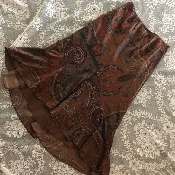 RALPH LAUREN SILK PAISLEY SLIP SKIRT TULIP BROWN 4P - Picture 8 of 16